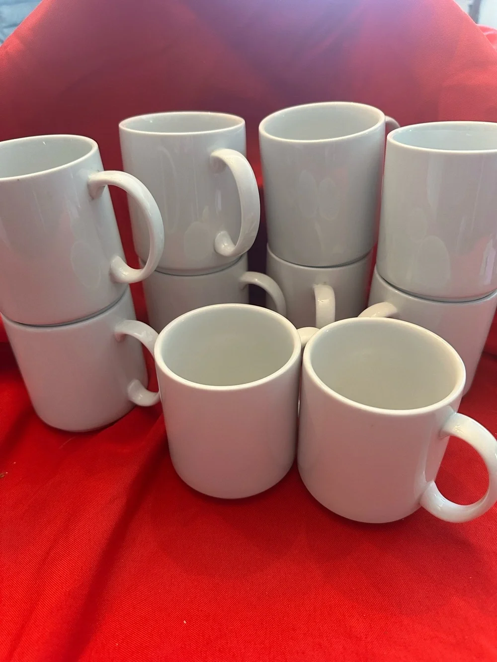 Set of 10 Williams Sonoma White Ceramic Mugs with Rounded Handle